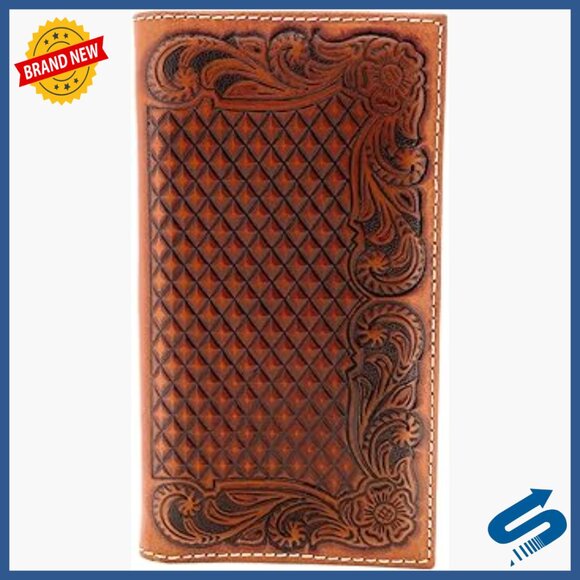 Men's Top Grain Leather Wallet with Basketweave and Floral Embossing